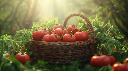Sunlit Garden Basket of Ripe Tomatoes
