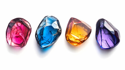 Fototapeta premium Set of multicolored gems isolated on white background, clipping path included. Obsidian Path. Illustration