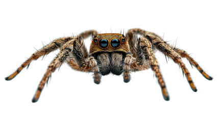 Jumping Spider Close-Up: A detailed macro shot reveals the intricate details of a jumping spider, its eight eyes gleaming, and hairy legs splayed. The vibrant colors and textures are sharply defined.