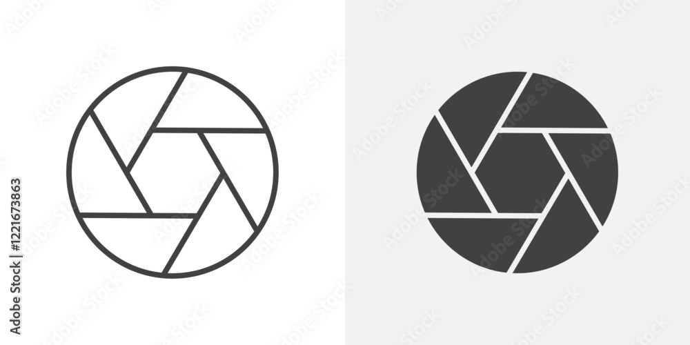 Poster camera shutter icon outline vector sign