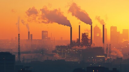 A gas-powered plant generating energy for a city.