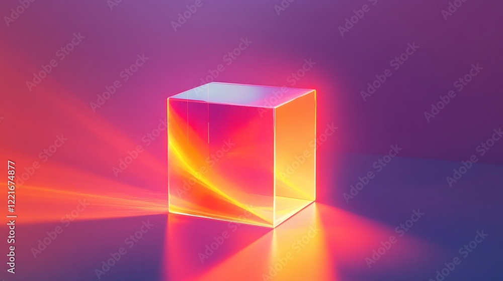 Poster abstract cube with vibrant color gradients and light effects artwork