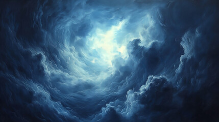 Fototapeta premium Abstract Blue Clouds, an oil painting featuring a dark blue and white color palette
