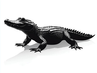 Fototapeta premium alligator silhouette vector black on white background