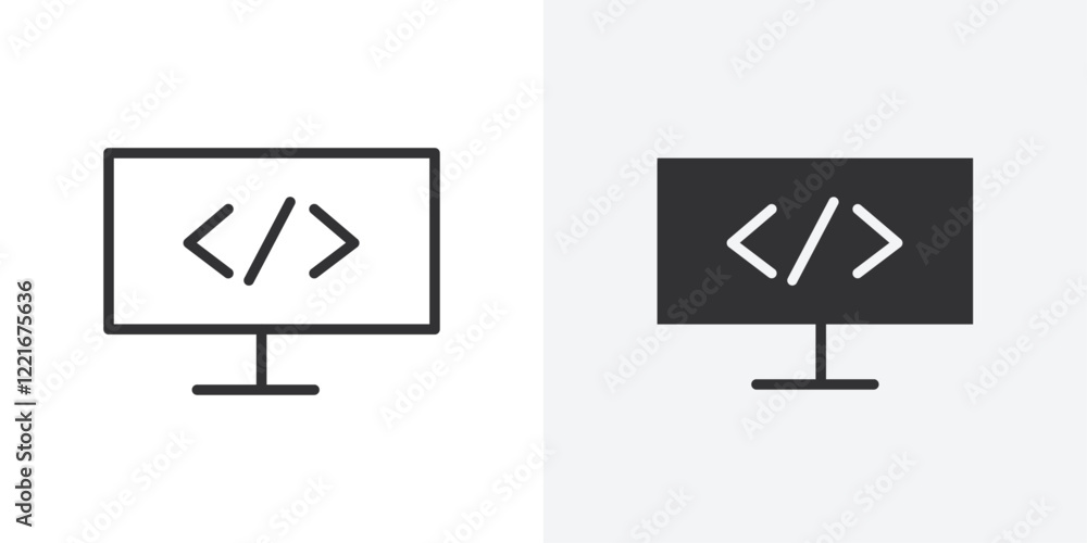 Poster Coding icon Outline vector sign