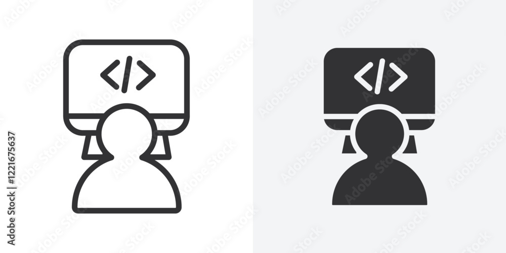 Poster coding icon Outline vector sign