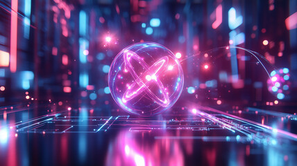 Abstract Futuristic Sphere with Neon Lights and Glowing Lines