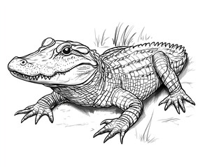 Fototapeta premium line drawing of an alligator, vector art style, white background