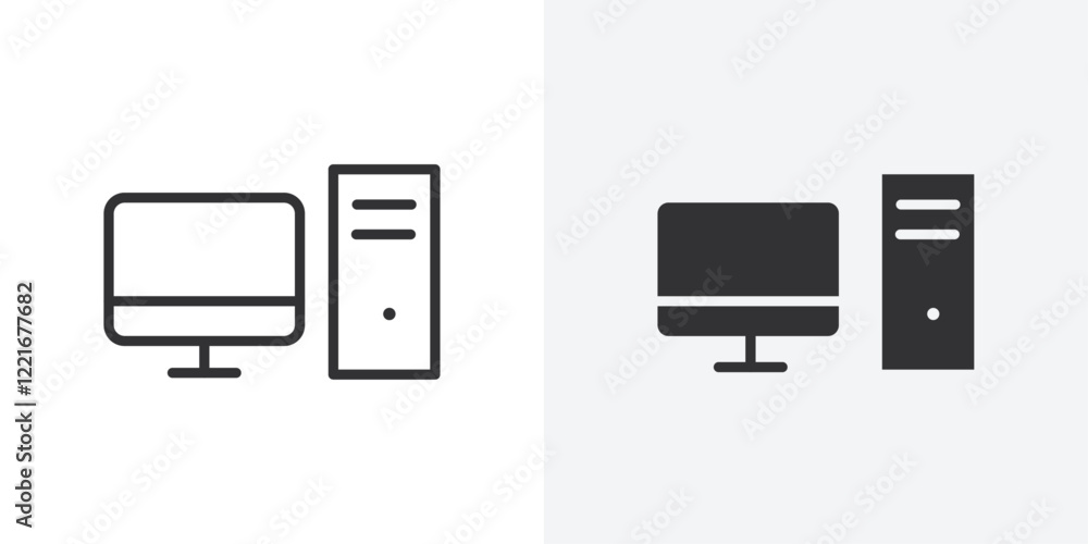 Poster desktop computer icon outline vector sign