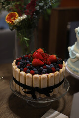 Strawberry and blueberry tart with wild berries and crunchy biscuits image