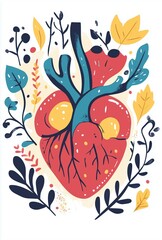 Obraz premium Heart illustration filled with vibrant colors and floral designs capturing love and emotion