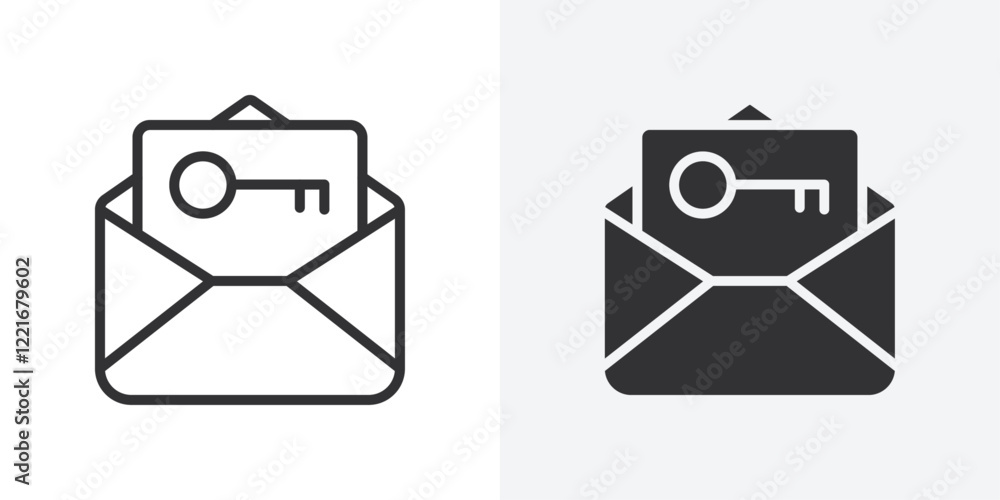 Poster Email security key icon Outline vector sign