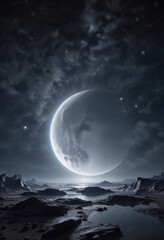 Celestial canvas with twinkling stars and a silvery moon, stars, celestial,