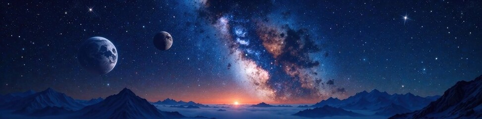 Obraz premium Celestial view of stars and planets in a starry night sky, stars, celestial, galaxy