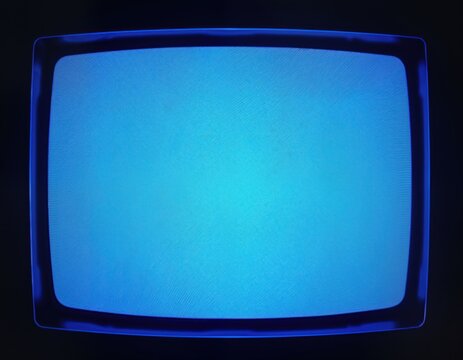 Vintage CRT tv with blue screen showing static noise. Old tube tv displays static. No signal. Isolated black background. Retro tech. Vintage tech display. No signal. Image captures analog era tech. - Powered by Adobe