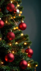 Christmas tree with ornaments and lights, merry, decorative balls, twinkling lights
