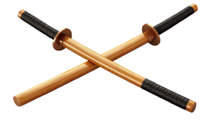 Wooden Bokkens: Two wooden bokkens, traditional Japanese training swords, are crossed against each other, showcasing their elegant simplicity and readiness for martial arts practice.
