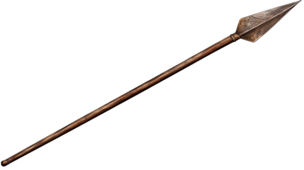 Ancient Spearhead:  A weathered wooden spear with a sharp, diamond-shaped metal spearhead, a relic of a bygone era, evokes tales of ancient warfare and survival.