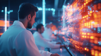 Scientists in High Tech Laboratory Analyzing Research Samples