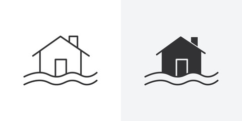 Flooded house icon Outline vector sign