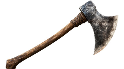 Worn Hand Axe: A weathered hand axe, its wooden handle worn smooth with time, showcases the strength and resilience of a tool forged for survival. The axe's blade, bearing the marks of countless uses.