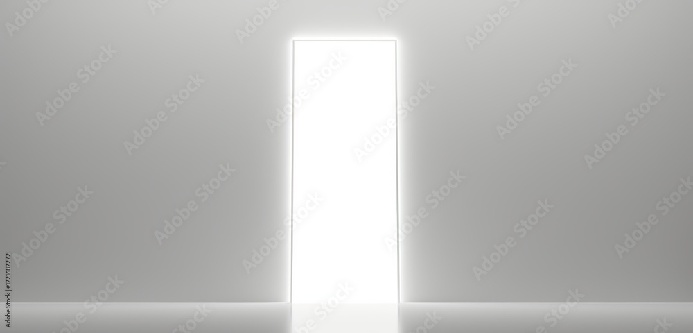 Poster white door slightly open with soft white lighting from behind