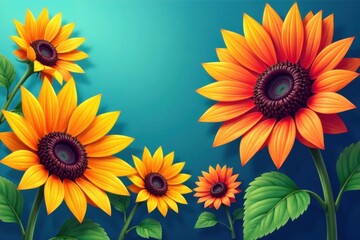 Obraz premium Colorful vector sunflower flowers , bright colors, summer blooms