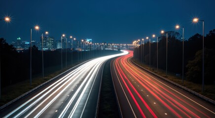 Arafed view of a highway with lights on at night