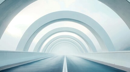 Fototapeta premium A futuristic road through a misty archway.