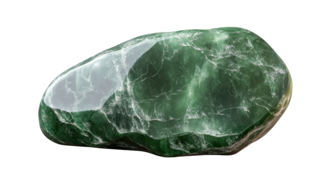 Emerald Green Nephrite Jade Stone: A mesmerizing emerald green Nephrite jade stone, with a unique, intricate pattern and glossy texture, radiates a serene beauty.