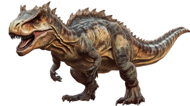 Carnivorous Apex Predator: A fearsome dinosaur with sharp teeth and claws stands in a menacing pose, its powerful muscles rippling beneath its scales, showcasing its prehistoric dominance. 