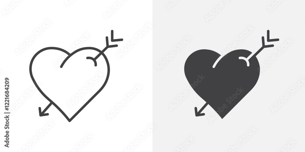 Poster heart with arrow icon outline vector sign