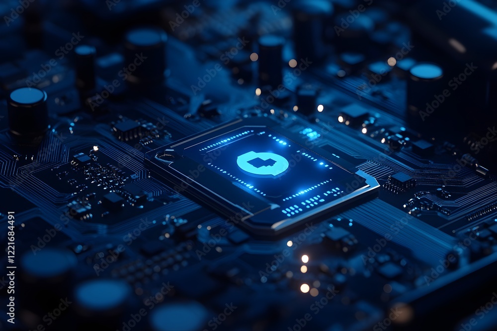Poster advanced technology circuit board digital chip powerful processor modern computer hardware futuristi