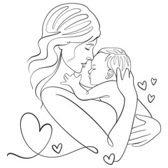 mother and baby line art style vector illustration