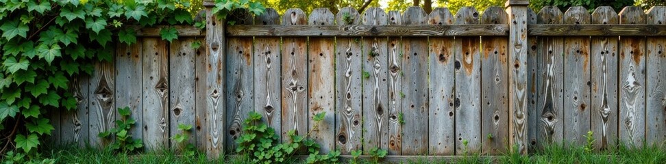 Distressed wooden fence with vines, fence, vintage