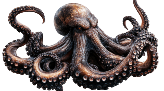 Cephalopod Majesty: A captivating close-up of a colossal octopus, its intricate tentacles curling and unfurling in a mesmerizing dance, showcasing the creature's intelligence and captivating presence.