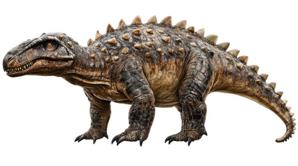 Fototapeta premium Ancient Armored Predator: A detailed rendering of a powerful, armored dinosaur, showcasing its textured skin, sharp claws, and formidable presence.