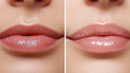 Close-up of two sets of lips showcasing different lip colors and finishes.