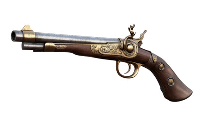 Antique Percussion Pistol: A detailed close-up of a finely crafted antique percussion pistol, showcasing intricate engravings and a polished brass finish.