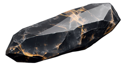 Black Gold Geode: A striking image of a polished black geode with intricate golden veins, showcasing its luxurious and unique texture.  The geode's facets catch the light.