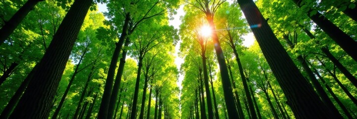 Forest canopy with tall deciduous trees, forest, foliage, leaves