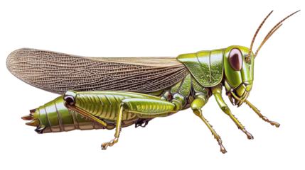 Vibrant Green Grasshopper: A detailed close-up reveals the intricate details of a vibrant green grasshopper, its delicate wings and powerful legs showcased in stunning clarity.  