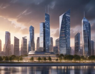 Annual report background with modern building and cityscape, architecture, modern