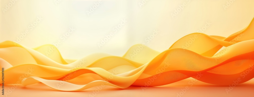 Poster abstract design with flowing orange, yellow waves. soft colors create smooth texture resembling silk