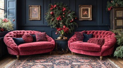 Crimson Velvet Christmas Living Room