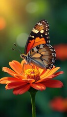 Close-up of butterfly wings on a sunny flower , bloom, wing, nature