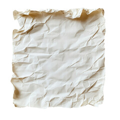 Piece of crumpled blank white craft paper isolated on transparent background