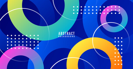 Obraz premium Blue abstract background overlap layer on bright space with colorful circles effect decoration. Modern graphic design element cutout style concept for web banner, art, flyer, card or brochure cover