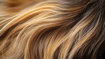 Fototapeta premium Close-up of golden brown hair texture with soft waves for allergy concept
