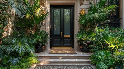 Fototapeta premium Luxurious Greenery Entrance: A Tranquil Oasis in the City